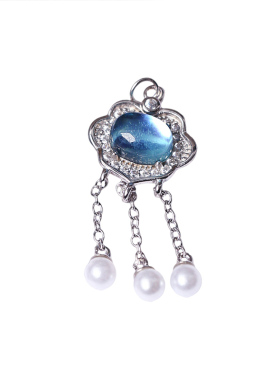 天然海蓝宝铃铛如意锁925银宝宝长命锁手链隔珠配饰DIY半成品