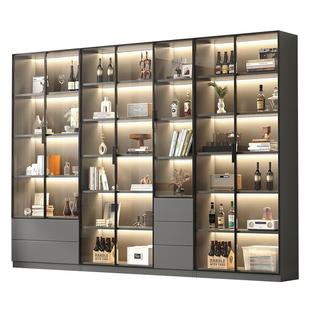 书柜带玻璃门展示柜酒柜储物柜家用客厅一体整墙到顶书架手办柜子
