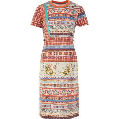 渔牌女装连衣裙2024新款女夏新中式民族风格子印花裙子女FGGB0005