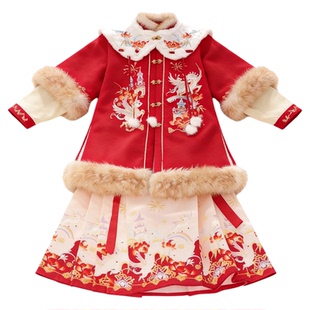 原创汉服女童2025新款民族风圆领明制上衣绣花马面裙秋冬季亲子装