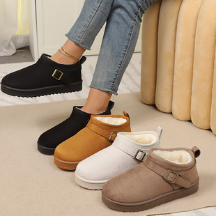 防滑外穿加绒短筒靴子 皮毛一体保暖棉鞋 厚底雪地靴女2025冬季 新款