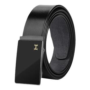 无牙自动扣皮带男士真皮外穿无孔腰带光面男款简约中年无卡槽裤带