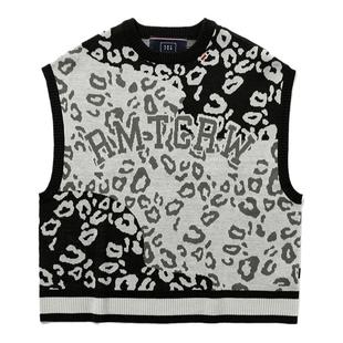 RomanticCrown春季新款豹纹花色针织马甲背心圆领百搭男女同款