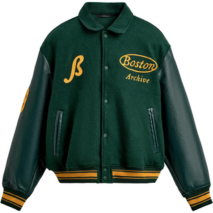 柜799！秋冬学院男装毛呢仿皮袖拼接刺绣夹克4302314 500棉服外套