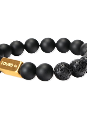 新年礼物|FOUNDIN凡汀 黑玛瑙火山石黑金情侣手链男礼物|可刻字
