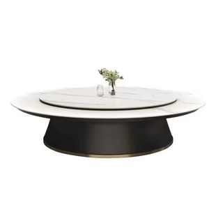 酒店岩板大圆桌带电动转盘会所餐桌椅2米轻奢饭店包厢20人火锅桌