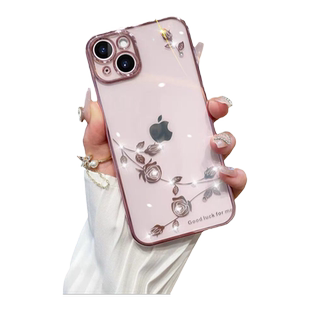 适用苹果17promax手机壳新款iphone15硅胶透明16promax水钻玫瑰花14PRO镜头全包13防摔软壳保护12女男高级感
