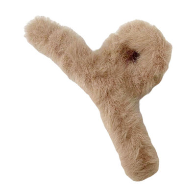 氛围感法式毛绒绒卡其色鲨鱼夹