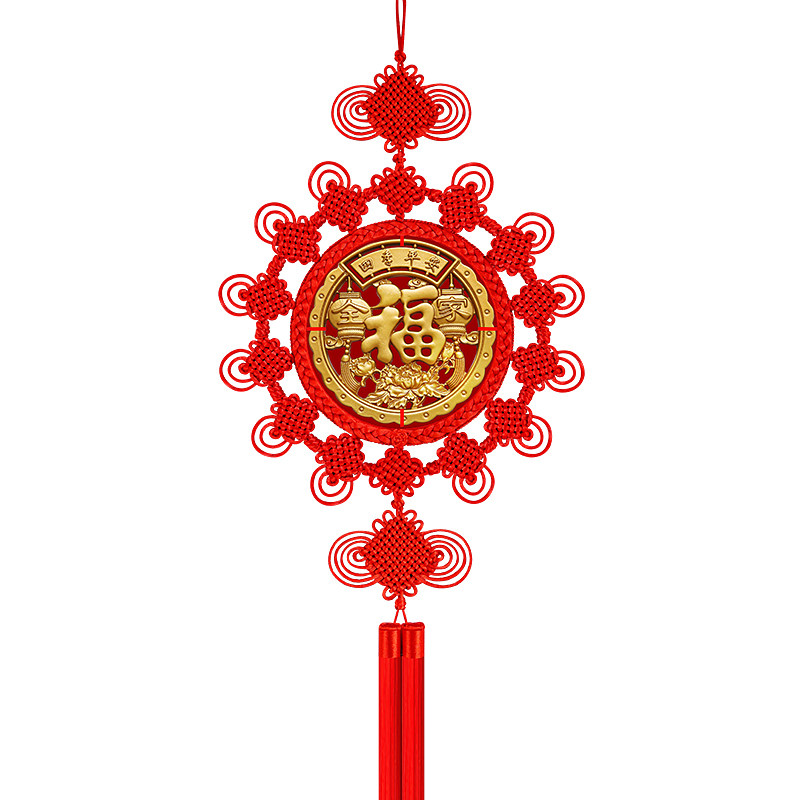 中国结新款挂件桃木雕刻大号福字装饰客厅电视墙高档过年喜庆挂饰