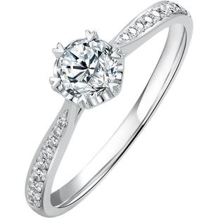 周六福白18k金钻戒钟爱六爪单镶婚戒璀璨天然真钻求婚钻石送女友