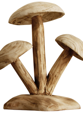 原木质造景侘寂风客厅艺术品蘑菇