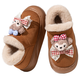 可爱小熊高帮棉鞋女款冬季新款外穿通勤保暖厚底防滑毛绒绒雪地靴