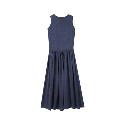 THESOONG/静奢知识分子风 高支光丝亚麻长款垂感连衣裙8489