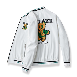 轻奢轵睿/春秋夹克男外套休闲上衣欧洲站高端S狗熊刺绣针织领男装