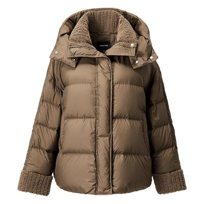 颜域翻领短款连帽气质面包羽绒服