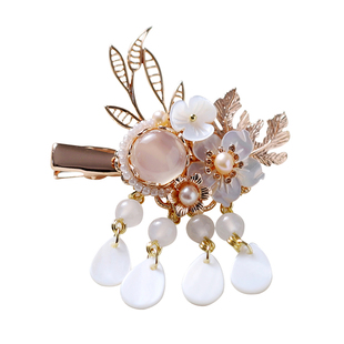 青雀记原创设计手工制作发夹复古典日常可爱百搭长流苏对夹龙葵粉