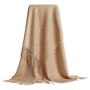 鄂尔多斯市羊绒围巾女冬100纯羊绒高级感纯白色双面披肩两用围脖