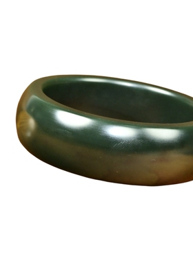 和田玉塔青料手镯宽版沁糖俏色