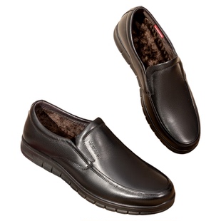 奥康 2025冬季新款男鞋乐福鞋软底一脚蹬加绒保暖豆豆鞋时尚单鞋