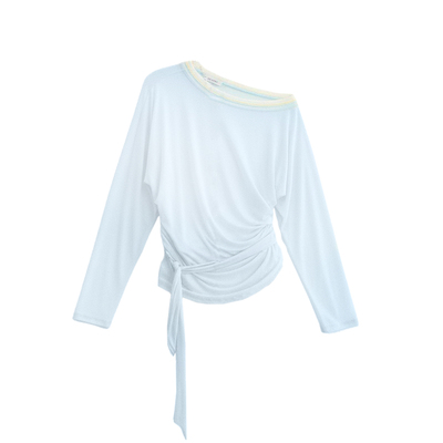 SPEAR YOUTH“赶一场海”莱赛尔天丝长袖t恤韩系微透斜肩系带上衣