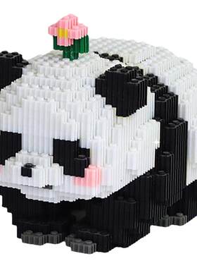 熊猫花花积木3D立体拼图模型礼物