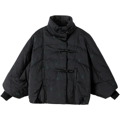 短款玫瑰纤维鹅绒服国风立领