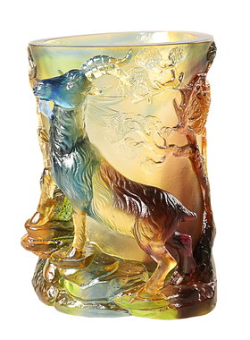 古东东琉璃生肖羊笔筒三阳开泰