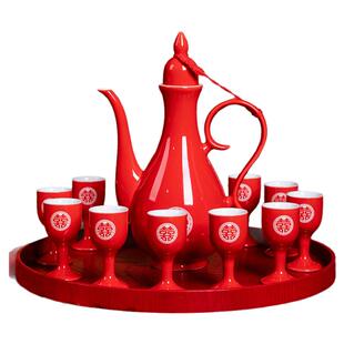 结婚陶瓷酒具套装中式婚礼新人交杯酒双喜酒壶喜杯婚宴敬酒杯托盘