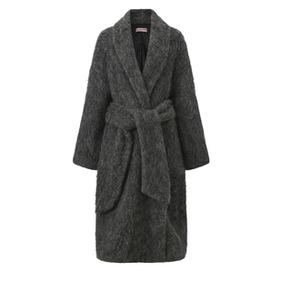 Le palais vintage深灰色 宽松茧型慵懒时髦马海毛长款毛呢外套