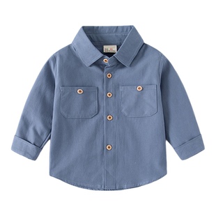 男童翻领衬衫春秋韩版儿童舒适休闲宝宝帅气纯色百搭长袖棉衬衣潮