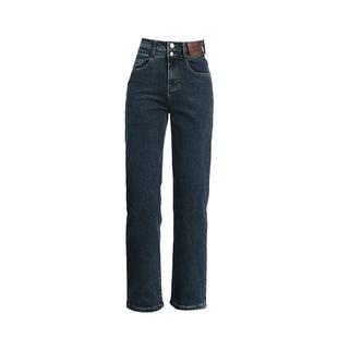 加绒烟管裤直筒牛仔裤女2025秋冬新款小个子高腰显瘦九分法棍裤子