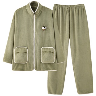 浪莎男士睡衣冬季珊瑚绒加绒薄款大码秋冬保暖法兰绒家居服套装