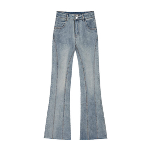 复古微喇牛仔裤女秋季新款大码胖mm高腰弹力梨形身材显瘦马蹄裤子