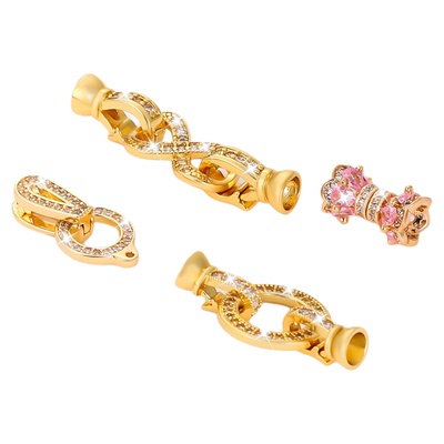 保色18K包金镶钻连接扣头diy配件