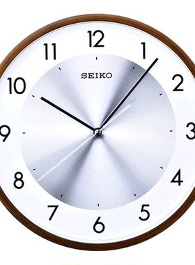 【自营】SEIKO日本精工12寸时钟石英钟静音木纹外壳铝质钟面挂钟