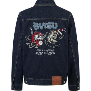 EVISU 福神男士达摩图案刺绣底特律潮流牛仔夹克外套