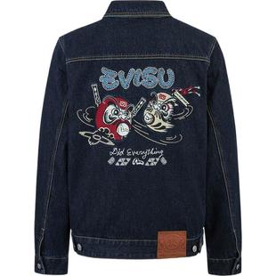 EVISU 福神男士达摩图案刺绣底特律潮流牛仔夹克外套