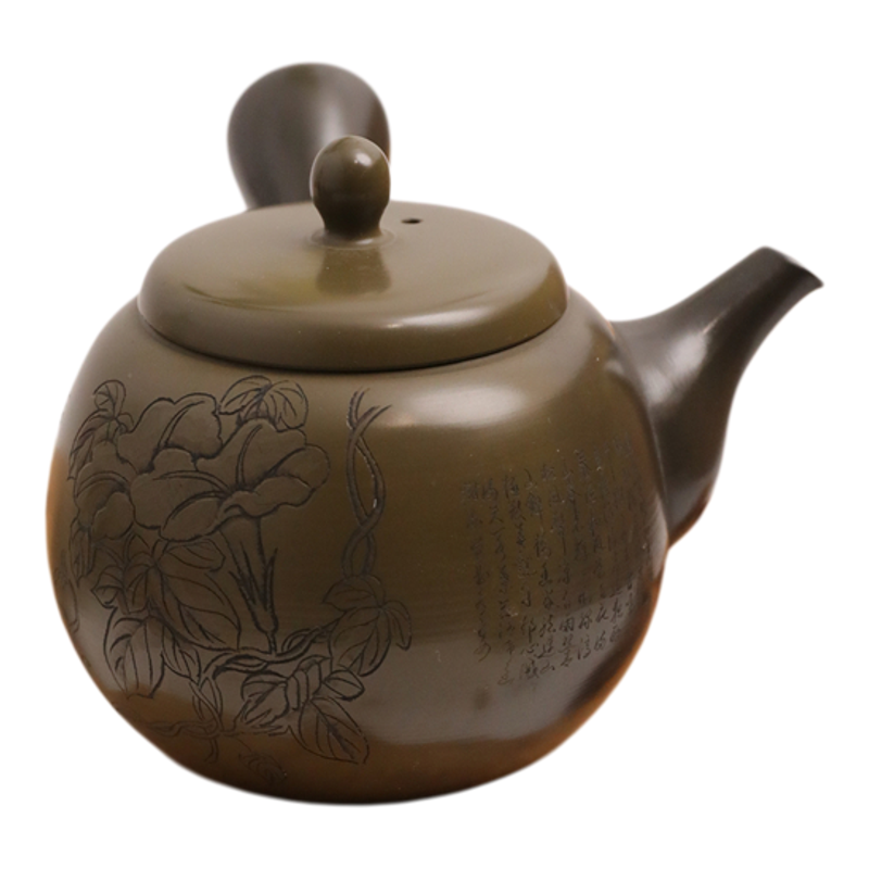 日本常滑烧 昭邨 绿泥窑变牵牛花250ml 纯手工日式紫砂侧把陶茶壶