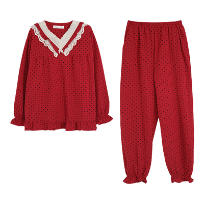 贝妍女款春秋柔软棉长袖新婚睡衣