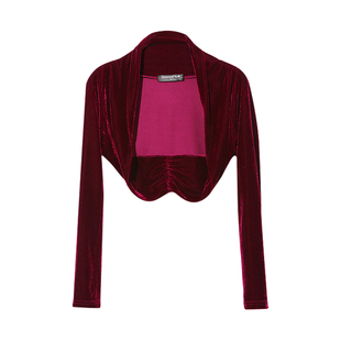 秋冬季旗袍外搭女新款小披肩长袖时尚黑色金丝绒坎肩开衫外套上衣