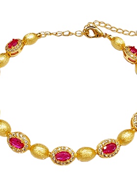 复古老钱风拉丝锆石红刚玉手链