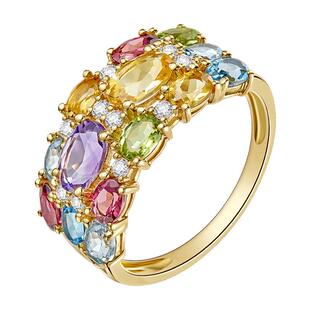 ILCO尤珂「醉花庭」18K金天然碧玺戒指彩虹宝石高级感宽版排戒女