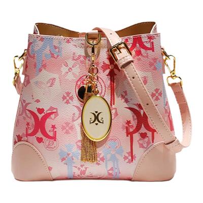 香港专柜真皮涂鸦印花水桶包包女