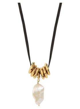 轻奢巴洛克珍珠吊坠项链高级感皮绳长款气质羊皮绳项链