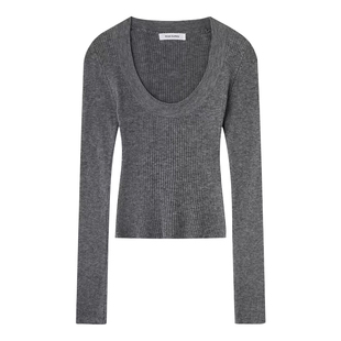 大码u领针织打底衫女2025春秋冬季新款毛衣修身内搭低领上衣胖mm