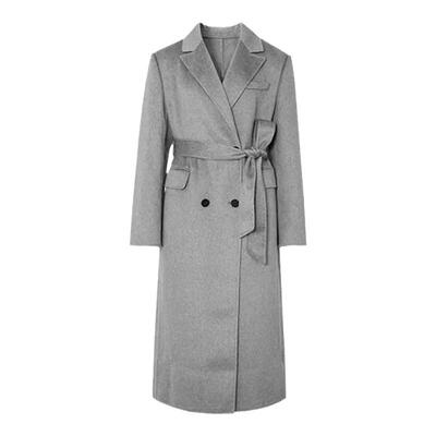 灰色过膝毛呢长大衣呢子外套秋冬
