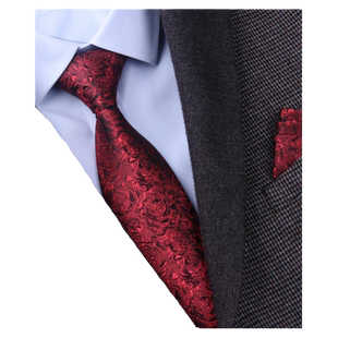 酒红玫瑰桑蚕丝真丝领带男士正装商务新郎结婚职业酒红拉链式领带