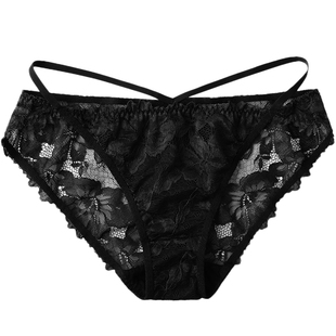 好奇蜜斯性感蕾丝内裤女薄纯欲纯棉抗菌裆绑带高级三角裤黑2025新