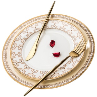 家用碗碟餐具套装高级感轻奢骨瓷盘子碗全套金边陶瓷西餐碗盘碟子