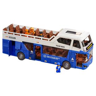 儿童敞篷双层巴士玩具车公交车校车可开门观光大巴公共汽车模型3